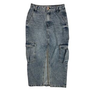 Love Fire Denim Cargo Midi Skirt